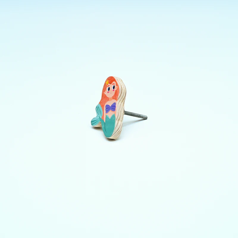 Handmade Pine Wood Mermaid Knob for Kids Furniture